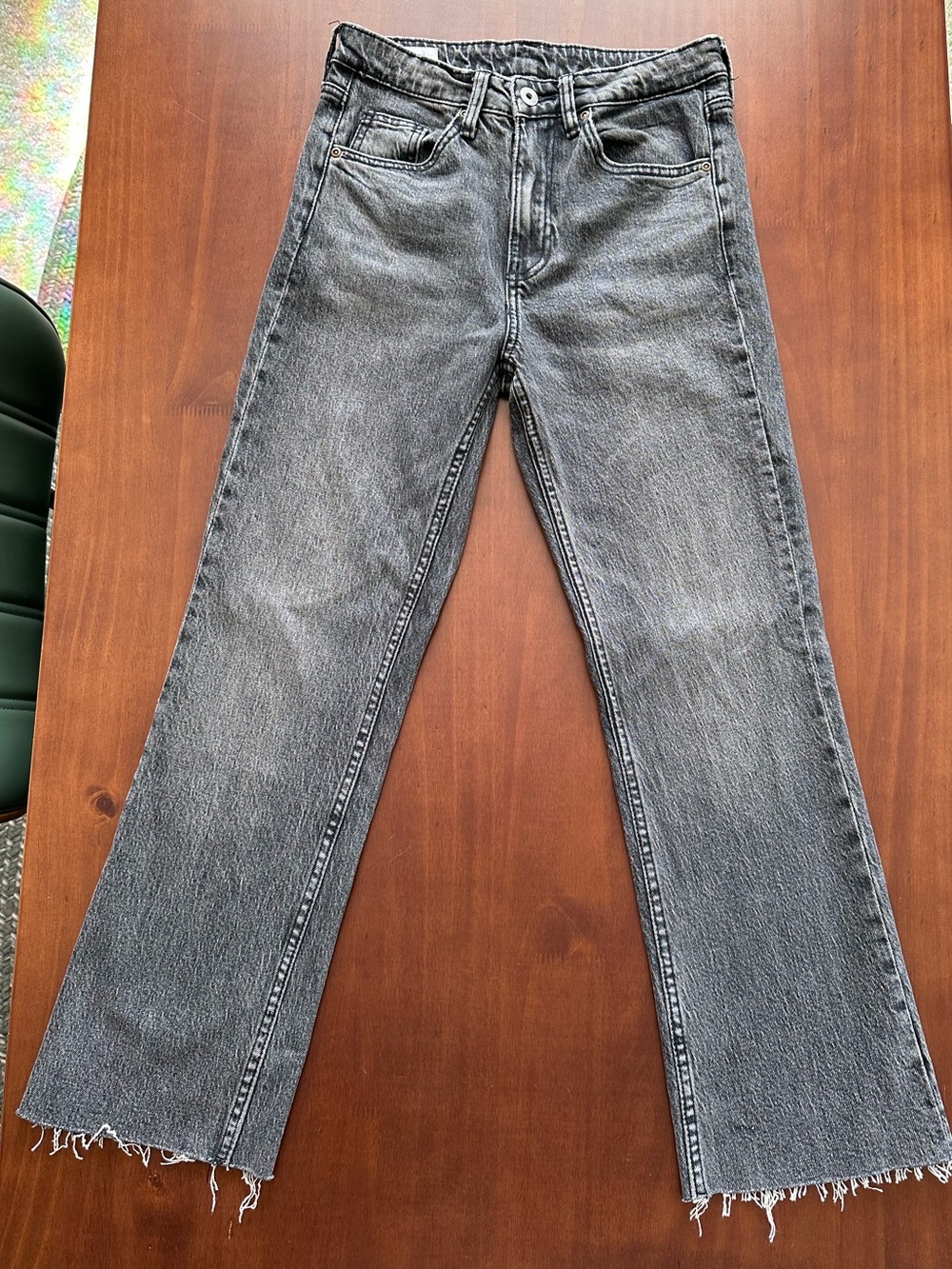 Zara Straight Leg Washed Black Raw Hem Jeans